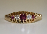 Lady D西洋古董 英国1897年 18k金天然无烧红宝石镶嵌钻石戒指