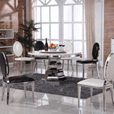 新款大理石不锈钢圆形餐桌餐台简约现代吃饭圆桌椅组合带转盘桌子
