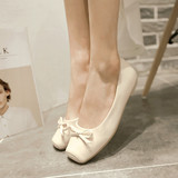 春夏新款单鞋女款方头鞋子韩版小白鞋纯色休闲鞋芭蕾舞平底鞋女装