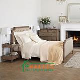 出口美式法式复古做旧双人床实木床拉扣床实木雕花床布艺软包床