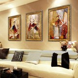 欧式手绘油画高档客厅沙发装饰餐厅壁挂画三联无框画立体抽象芭蕾