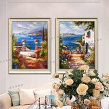 美式乡村田园客厅有框画 高档手绘油画卧室壁画挂画 地中海景HF34