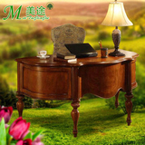 古典美式书桌实木 欧式书房电脑桌写字台 半圆弧形高端大气办公桌