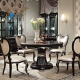 欧式圆桌实木餐桌椅美式真皮餐椅新古典餐桌椅酒店样板房别墅家具