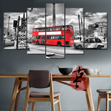 伦敦巴士装饰画 英伦风餐厅壁画英国风景挂画 红色巴士无框画油画