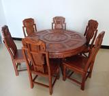 红木餐桌圆桌 椅子组合全实木花梨木象头圆餐桌中式雕花饭桌特价