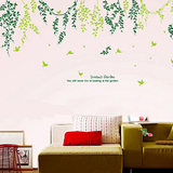 可移除墙纸贴 卧室床头客厅贴画沙发电视墙贴纸田园绿色浪漫柳条