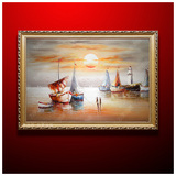 油画纯手绘 大海帆船风景 现代客厅挂画 书房餐厅卧室装饰画 壁画