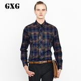 GXG男装[特惠31]春装新款格子衬衣 男士时尚休闲绿咖色修身衬衫