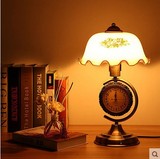 美式台灯卧室床头客厅老上海灯复古中式带钟表创意装饰台灯9347