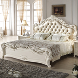 欧式床实木雕花卧室双人床1.8米真皮婚床现代简约白色法式床