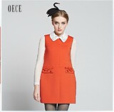 专柜代购OECE冬装新款古典串珠圆领无袖空气层背心连衣裙144NS388