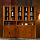 顾里家具海棠木现代中式实木书柜组合三四门五门玻璃储物书柜书橱