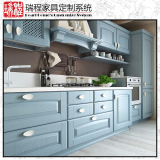 重庆红橡木厨柜定做欧式田园蓝色整体厨房橱柜全屋家具定制A003　