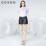 CCDD2016春装新款专柜正品女绣花纯色宽松短袖衬衫通勤OL风上衣