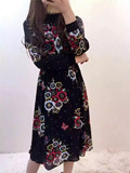 欧洲站时尚显瘦2016年春季新款真丝印花连衣裙