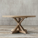 美式乡村纯实木餐桌 比利时老榆木圆桌 法式原木复古洽谈桌会议