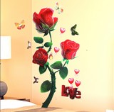 3D包邮立体墙贴温馨卧室床头沙发背景墙红色玫瑰花可移除墙贴画
