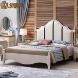 地中海乡村布艺床 高箱软靠 简易实木床1.5 1.8米大床 婚床ML602