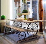 美式乡村复古做旧铁艺实木餐桌椅户外休闲桌阳台吧台咖啡桌椅子