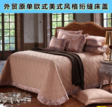 高档欧式床盖三件套纯色全棉床罩绗缝被夹棉床单美式床盖加大单件