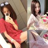 时尚休闲套装女2016夏装名媛新款韩版显瘦蕾丝短袖上衣短裤两件套