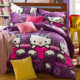 冬季保暖床品KT豹纹猫法莱绒四件套动漫卡通床上珊瑚绒韩版四件套