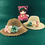 夏季花朵女童草帽潮宝宝沙滩帽可折叠亲子遮阳帽韩国儿童帽子