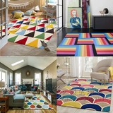 彩虹地毯客厅卧室地毯彩色条纹手工几何图案地毯现代简约腈纶地毯