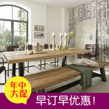 美式实木仿古餐桌北欧现代铁艺办公桌咖啡桌休闲桌椅 做旧酒吧桌