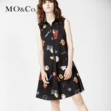 MO&Co.趣味图案印花衬衫翻领无袖背心连衣裙短裙MA161SKT104 moco