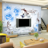 大型无纺墙纸壁画现代客厅电视沙发背景壁纸蓝色玫瑰无缝个性墙布