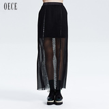 【两件299元】Oece2015冬装新款女装 复古透视网纱气质腰裙半身裙