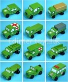 出口日本原单迷你玩具车模型木制军车外贸救护警卡车套装公共汽车