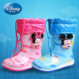 迪士尼儿童雨鞋宝宝防滑雨靴男童女童幼儿水鞋小孩加绒保暖胶鞋冬