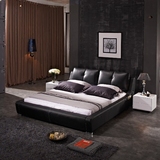 头层牛皮床黑色大款真皮床品牌家具1.8米双人床大小户型婚床软床