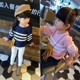 韩版女童套头毛衣针织衫2016童装春装新款时尚儿童圆领百搭条纹衫