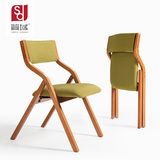 简域实木折叠椅家用餐桌椅可折叠餐椅简约现代会议椅子经典布艺椅
