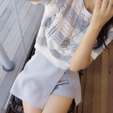 2016新款条纹镂空短袖短裤套装女夏装时尚裤裙两件套潮 学生韩版
