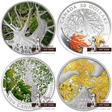 获奖币加拿大2013年枫叶树冠系列彩色精制银币(1-4)4枚全套