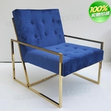 简约时尚香槟金不锈钢休闲椅蓝色绒布单人沙发椅样板房椅子特价