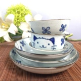 伊贺烧外贸韩国小猫系列陶瓷套装 饭碗餐盘汤盘双把儿童碗小菜碟