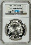 获奖币 2001年美国 野牛 印第安人 精制纪念银币 NGC PF69