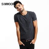 Simwood2016夏装新品休闲男士修身圆领短袖t恤潮男印花纯棉短T恤
