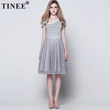 Tinee春装新款2016针织衫网纱蓬蓬裙套装 女时尚显瘦短裙两件套装