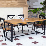 美式长方形复古实木铁艺餐桌办公酒吧餐饮咖啡桌椅会议桌长桌特价