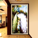 式客厅沙发背景墙餐厅装饰画 单幅玄关装饰画竖版过道孔雀油画中
