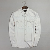 加厚款 纯棉重水洗做旧 牛仔衬衫 日系复古简单 外贸原单男衬衣