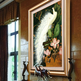 尚尚木莲 欧式美式客厅挂画 玄关过道走廊装饰画 竖版 孔雀油画