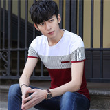 短袖T恤男圆领修身纯棉莫尔代时尚夏季韩版青年大码青少年潮防臭